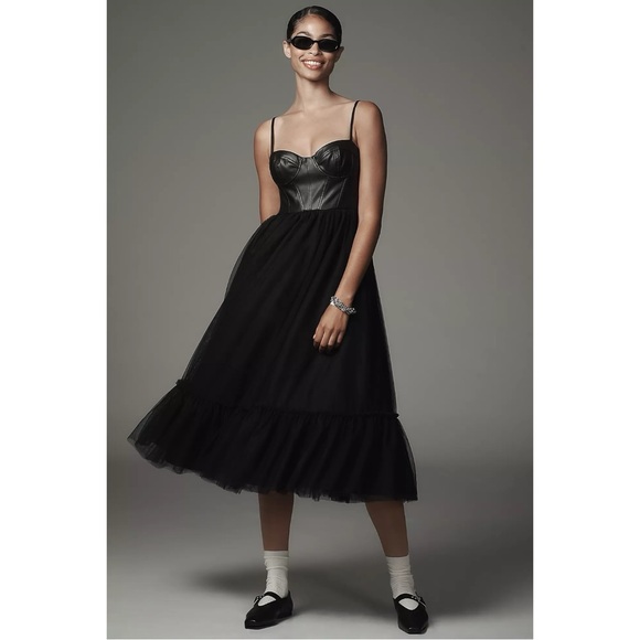 Hutch Faux Leather & Tulle Midi Dress Black Size 2 NWT Ballerina WhimsiGoth Punk - Picture 12 of 17